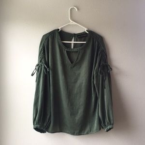 Flowy dark green LS blouse- L, but fits like an XL